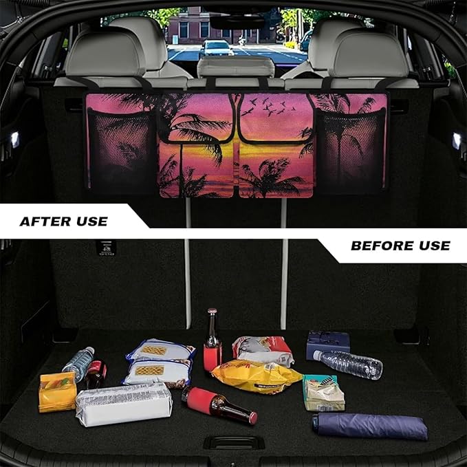 Sunset Car Trunk Organizer and Storage,Backseat Hanging Organizer,Super Capacity,Trunk Organizer for SUV,Van Car Interior Accessories