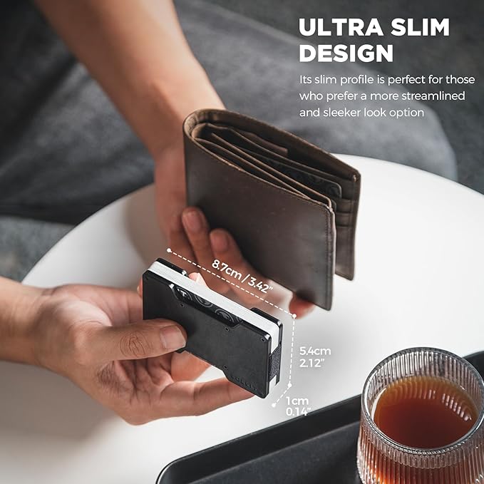 VULKIT Men's Metal Wallet with Money Clip Slim Credit Card Holder, Minimalist Business Card Case Front Pocket Wallet for Men(Retro Black)