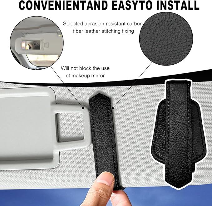KVAEY Sunglasses Holders for Car Sun Visor, Magnetic Auto Visor Eyeglasses Holder Ticket Card Clip, Multifunctional Leather Sun Visor Glasses Hanger Mount Clip, Car Accessories (Black)