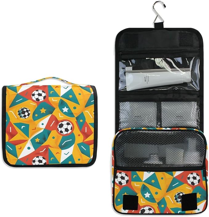 senya Hanging Travel Toiletry Bag Playing Football Kit Makeup Case Cosmetics Organizer for Men Women