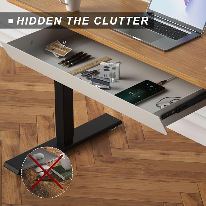 White Large Under Desk Mounted Sliding Drawer with 2 Cable Hole and 60 Degree Tilt Panel to Pull Out, 22.4'' Long & 9.2'' deep Large Storage Organizer for Sit Stand Workstation