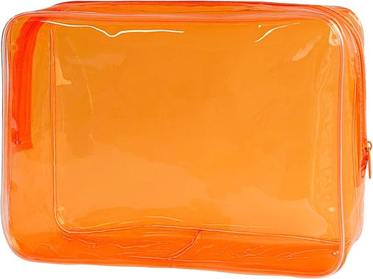 Waterproof PVC Makeup Bag - Leakproof Cosmetic Organizer for Travel Toiletry Storage 9.84×7.09×2.36 Inch for Women & Men (Orange)