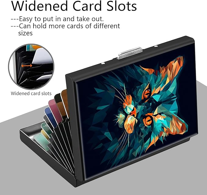 Credit Card Holder, Art Watercolor Cat Design Mini RFID Blocking Aluminum Wallet Slim Metal Hard Case Shell Travel Wallet ID Case Small Credit Cards Case Business Cards for Women Men Girls