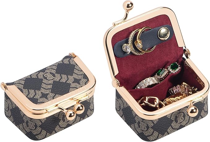 Royal Bagger Genuine Cow Leather Mini Jewelry Box Women's Coin Purse Solid Color Kiss Lock Change Pouch Casual Style Small Storage Bag for Women 1894 (Dark Blue 5894)