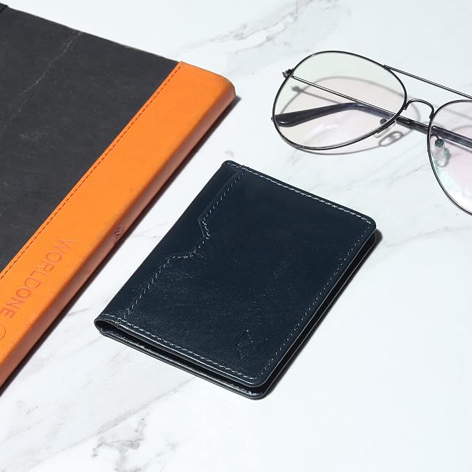 FOXHACKLE Full Grain Leather Credit Card Holder for Men and Women, Slim Bifold RFID Blocking Wallet, Thin Front Pocket Minimalist Wallet, Small Card Case.