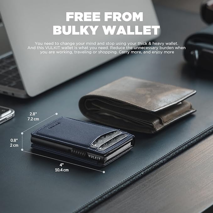 VULKIT Men's Slim Wallets Pop Up Card Holder RFID Blocking Metal Wallet Minimalist Design Holds Up to 11 Cards