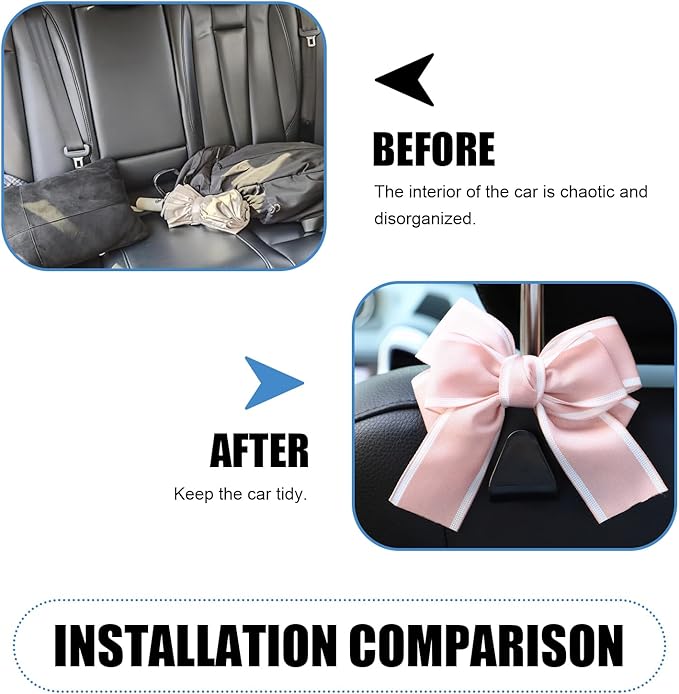 2 PCS Car Seat Headrest Hooks, Cute Bow Hooks Decor, High-Load Hanger for Purses Umbrellas, Car Interior Decoration Accessories for Women, Girls (Pink)
