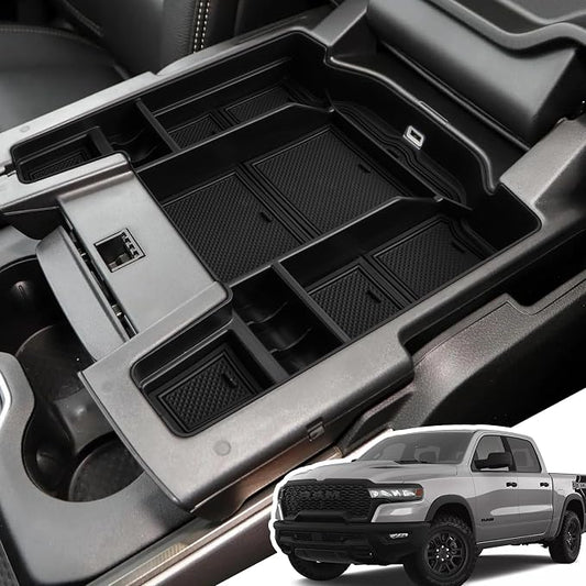 Center Console Organizer for 5th Gen 2025 2024-2019 Ram 1500 2500 3500(Full Console w/Bucket Seats Only), ABS Storage Box, Middle Console Tray Organizer, Insert Container Pallet-Black