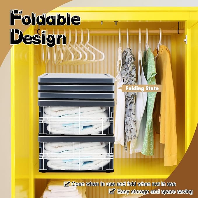 10 Quart Plastic Storage Bins With Lids, Clear Foldable and Stackable Containers Organize,Classroom Organization Tools (Black)