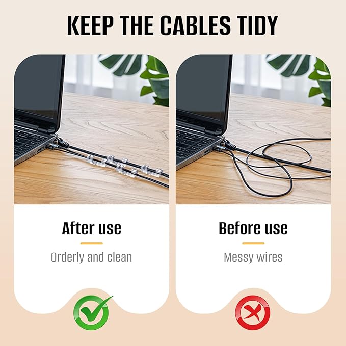 50 Pcs Self Adhesive Cable Clips,Upgraded Cable Management with Screw Hole,Strong Cord Organizer for Under Desk,Car,TV PC,Christmas Light Indoor/Outdoor-L