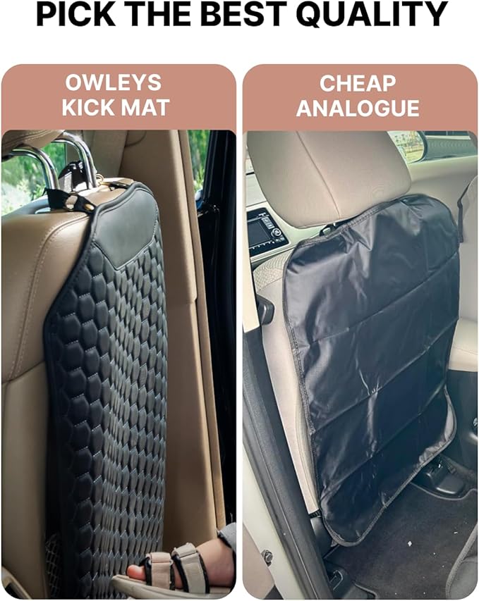 Owleys Car Seat Protector Set - Black, Waterproof & Non-Slip, Kick Mat & Back Seat Protection