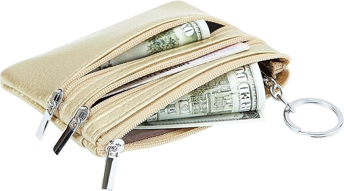 Women's Genuine Leather Coin Purse Mini Pouch Change Wallet with Keychain
