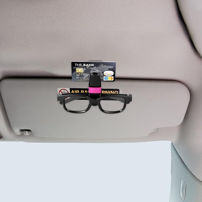 Boao 4 Pcs Sunglasses Holders for Car Sun Visor, Glasses Ticket Card Clip Mount Hanger, Double-Ends Clip 180 Degree Rotational Car Visor Accessories(Rose Red)