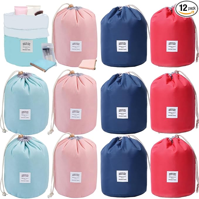 INVODA Drawstring Cosmetic Bag 12PCS Travel Makeup Bag for Women Toiletry Bag Portable Drawstring Make up Organizer Bag for Travel (12PCS)