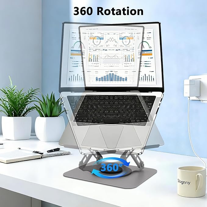 360 Rotation Laptop Stand, Multi-Angle Adjustable Laptop Holder Riser Stable Base Fully Foldable Easy to Storage and Portable Fit for MacBook Pro/Air HP 14 All Under 16??Devices (Silvery)