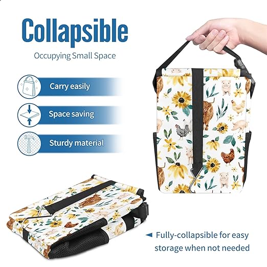 Car Trash Can with Lid Boho Floral Highland Cow Pig Collapsible Reusable Leak-Proof Auto Garage Bag,Hanging Vehicle Car Accessories Interior Car Organizer