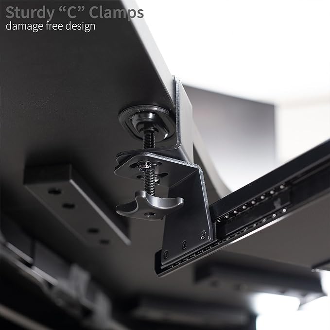VIVO Large Pull Out Keyboard Tray for Corner Desk, 27 (33 Including Clamps) x 11 inch Slide-Out Platform Computer Drawer, 90-Degree Swivel C-Clamps for L-Shaped Workstation, Black, MOUNT-KB10C