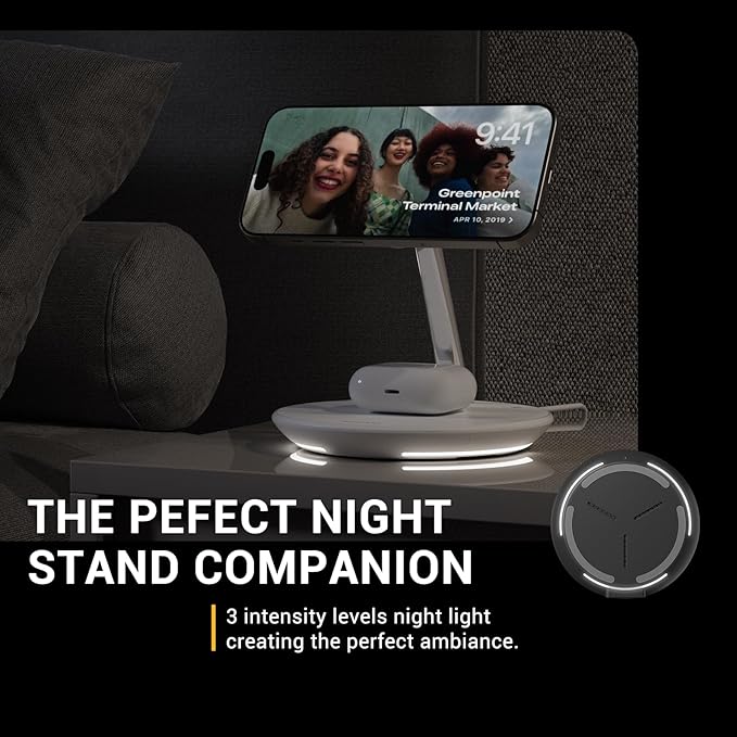 MAGEASY 4 in 1 Charging Station - Total 55W Output, Bedside Charging Station, Fast Charging Stand for iPhone, Apple Watch, AirPods, iPad, with Ambient Light | Power Station with 67W Charger (Black)