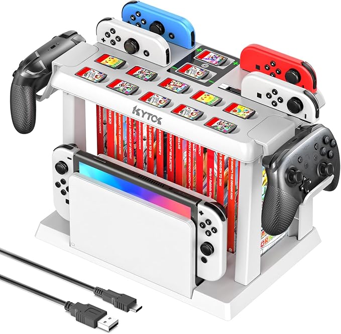 Kytok Switch Organizer Station with Controller Charger, Charging Dock for Nintendo Switch & OLED Joy-Cons, Storage for Games, TV Dock, Pro Controller, Sega Game Gear Accessories