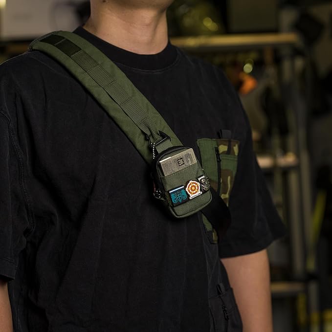 Tactical Geek Storage A6 Mini Size EDC Utility Pouch, Mini Coin Purse with Custom Carabiner, EDC Mini Size Pocket Organizer, Wireless Headset Pack, Key Waist Case for Daily Carry-Green
