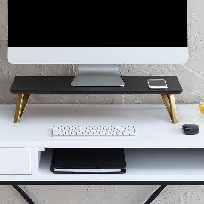 Anji Mountain Monitor Stand - Desktop Organizer & Laptop Riser, Ergonomic Monitor Riser, Space-Saving Monitor Stand for Desk, Durable Construction, Easy Assembly, Ideal for Home & Office,Black