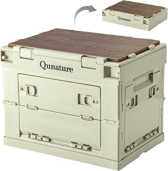 Collapsible Storage Bins with Lockable Doors & Removable Cutting Board,26L Foldable Stackable Heavy-Duty Box for Camping, Picnic, Closet, Garage, and Moving Organization
