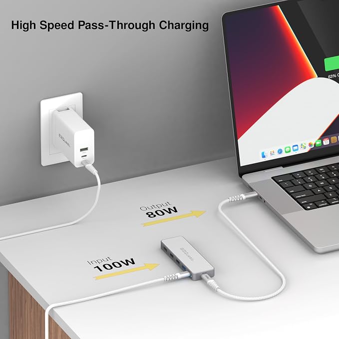USB-C 5-in-1 Hub Pro Series: 4K 60Hz HDMI, 100W PD Charging, USB 3.0 Data, 20" Detachable Cable. Multiport Adapter for MacBook Pro/Air, iPad, Windows, Thunderbolt 3/4 (Silver White)