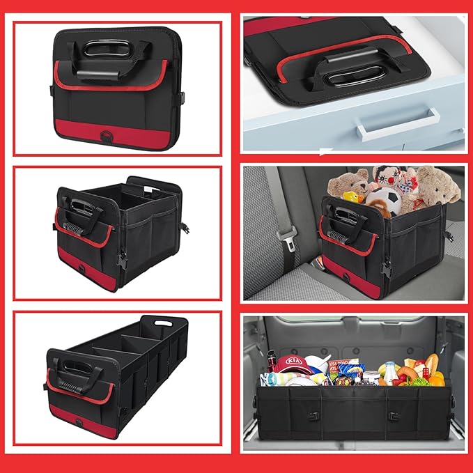Car Trunk Organizer,Heavy Duty Collapsible 95 L Capacity Car Trunk Storage Organizer,Multi-Compartment Pockets, Adjustable Straps - Ideal for Travel, Camping, Shopping,Perfect for SUV, Truck, Sedan