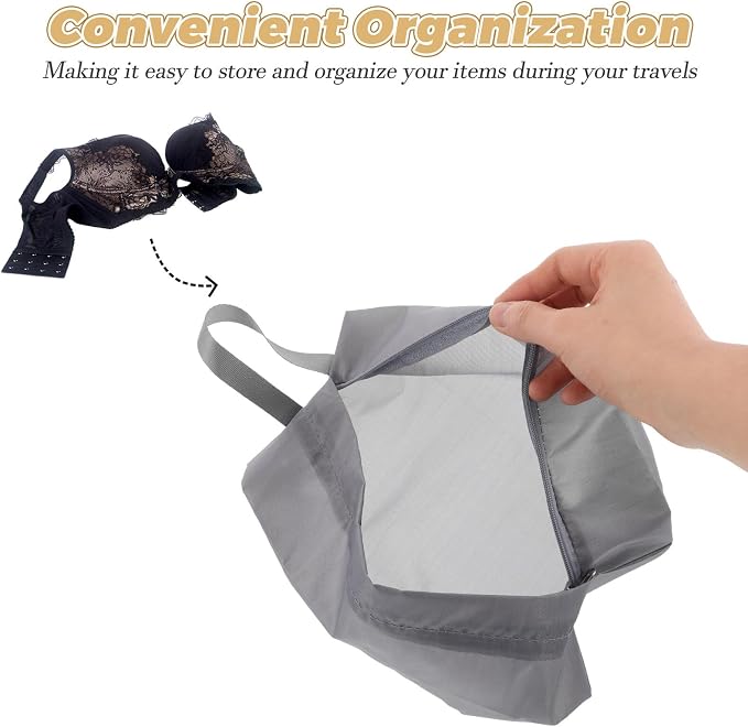 5pcs Waterproof Underwear Travel Bags with Portable Handle Gray Canvas Pouch Suitcase Packing Organizer for Women