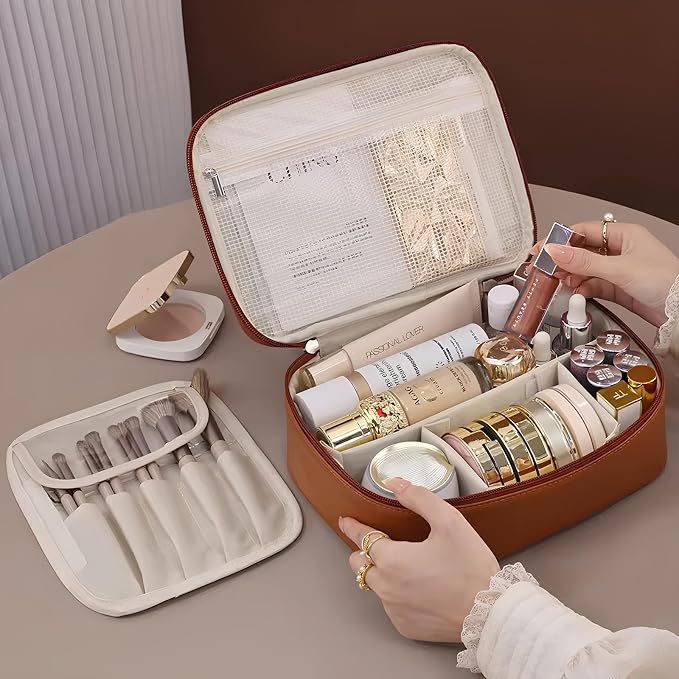 Luxury Makeup Bag for Women Travel Organizer Cosmetic Pouch Waterproof Toiletry Bag Large Capacity Elegant Design