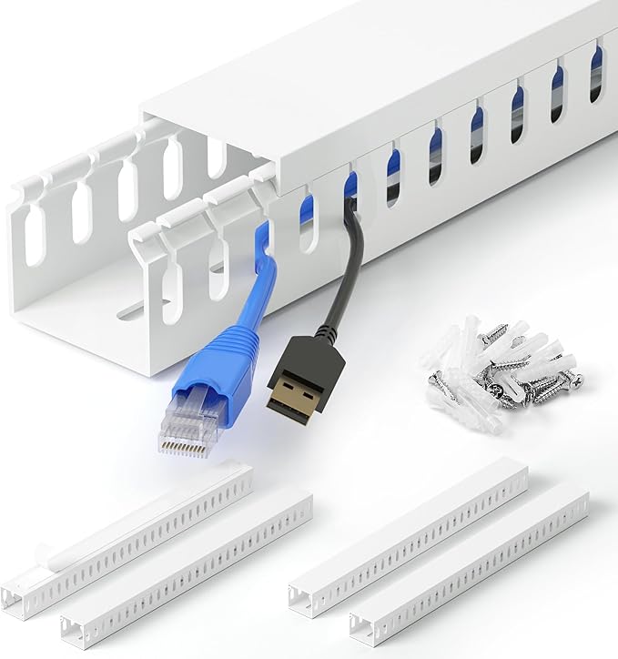 ZhiYo 66in(4X L16.5in) Professional Server Rack Cable Management Raceway, H1.4in x W1.6in Cable Raceway Kit, Electrically Safe PVC Open Slot Wire Raceway for Under Desk/Computer/Network Cords, White