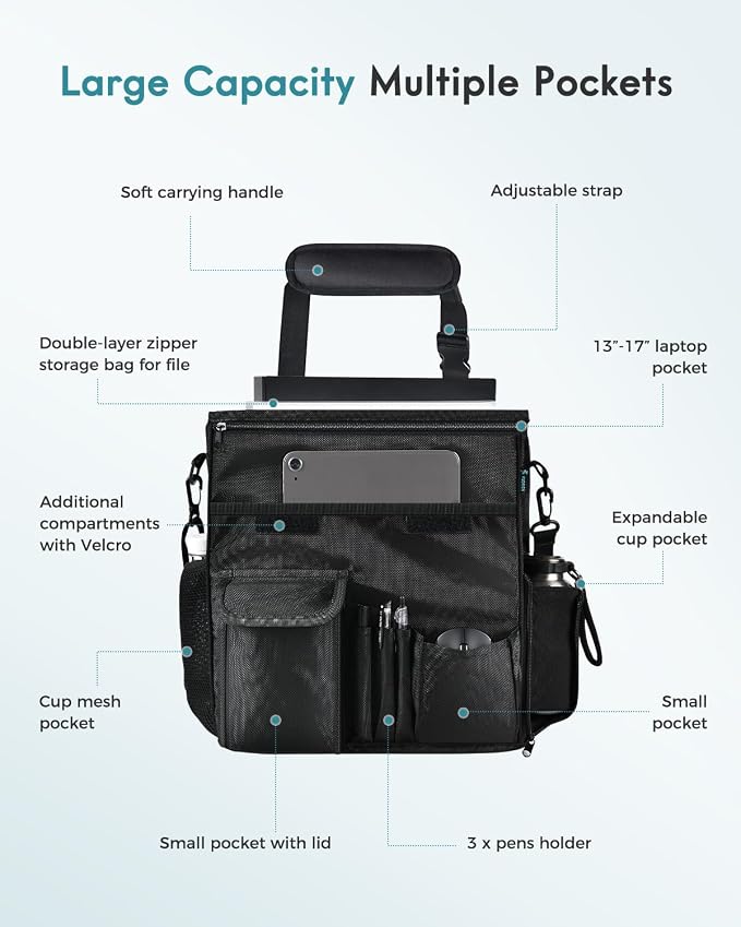 FLORICH Car Front Seat Organizer, Car Laptop Holder Backseat Organizer for Work, Automatic Document Holder Multi-Pocket Storage Organizer, Car Seat Back Storage Bag with Cup Holder
