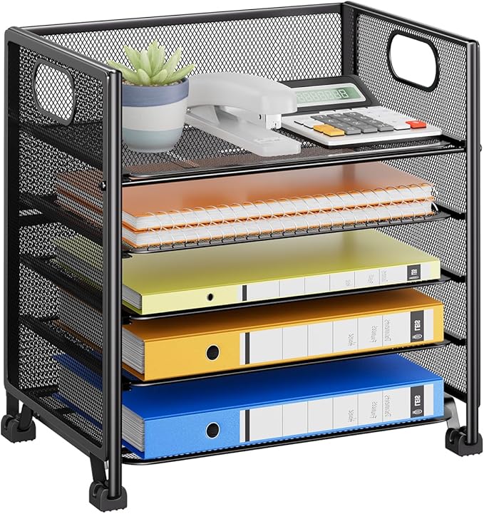 Simple Trending 5-Tier Letter Tray Organizer, Metal Mesh File Holder, Black | 5-Tier Large Capacity Paper Organizer | Metal Mesh | Non-Slip Feet | Tool-Free Assembly | 24H Support | Black for Office