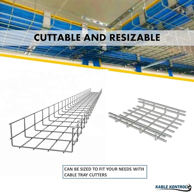 Kable Kontrol Cable Tray- 5 Feet Long - 6" Width, 4” Depth – Wire Mesh Tray Cable Management Rack Cords Organizer Cable Basket, Zinc Plated Steel NEC Approved for Network, Fiber Optic, Cabling