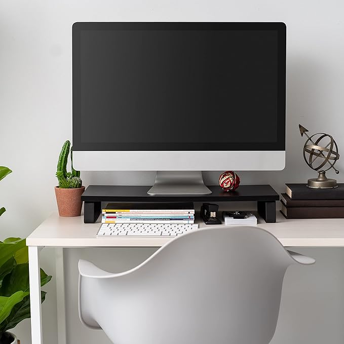 IRIS USA 1-Tier Multi-Purpose Modern PC Monitor Organizer Stand with Metal Legs, Ergonomic Desktop and Countertop Riser for Computer Laptop TV Kitchen Pantry and Closet Organization, Black