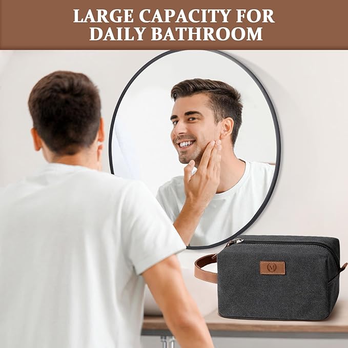 Janhavi Waterproof Travel Bag, Canvas Toiletry Bag for Men, Dad Gifts, Engraved Initials & Wheat Ear, Groomsmen Gifts, Mens Toiletry Travel Bag, Men's Accessories Organizer (Dark Grey H)