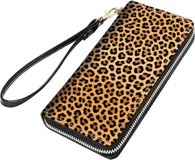 Leopard Print Print Women Large Capacity PU Leather Zip Around Wallet, Multifunctional Clutch Purse for Cash/Card/Coin/Smart Phone