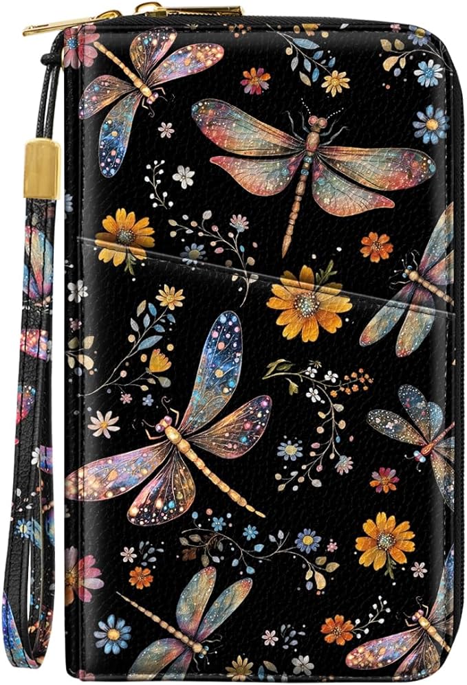 Family Passport Holder Wallet RFID Blocking Document Organizer PU Leather Mulit-purpose Travel Wallet Credit Cards Case for Women Men, Dragonfly