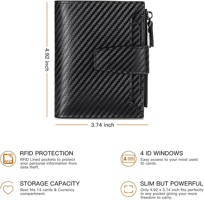 FALAN MULE Wallet for Men Genuine Leather RFID Blocking Mens Wallet with Zipper Coin Pocket ID Window