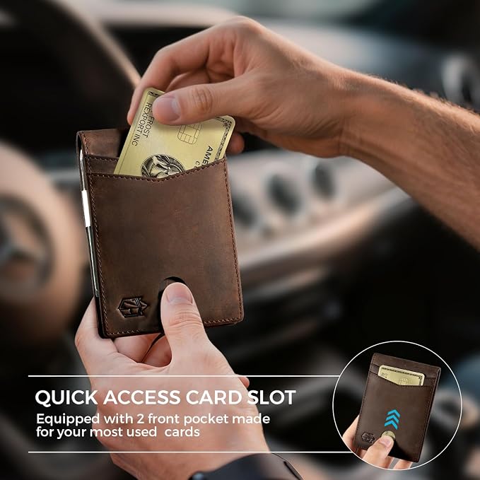 Zitahli Genuine Leather Wallet for Men 12 Card Slim Mens Wallets Bifold RFID Blocking with Money Clip & ID Window Thin Minimalist Card Holder Wallet with Gift Box