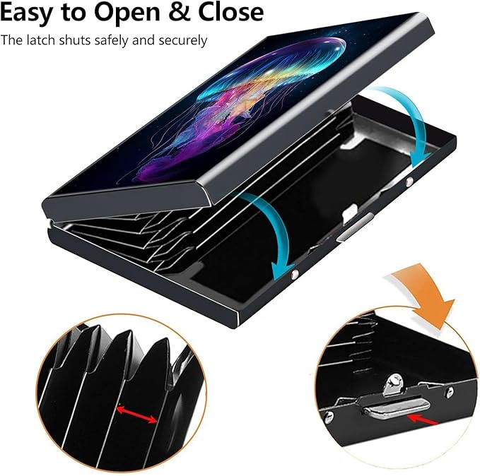 Credit Card Holder, Galaxy Jellyfish Design Mini RFID Blocking Aluminum Wallet Slim Metal Hard Case Shell Travel Wallet ID Case Small Credit Cards Case Business Cards for Women Men Girls