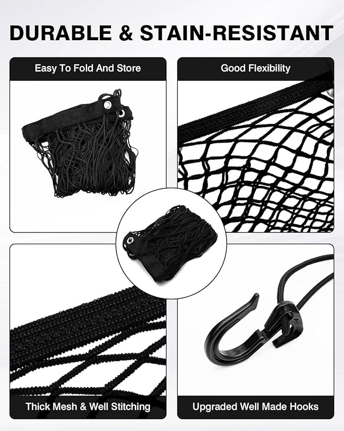 Karltys F150 Lightning Cargo Net for 2022-2025 2026 Ford F-150 Lightning Trunk Cargo Net, Stand Envelope Style Frunk Net for F-150 Lightning Accessories Elastic Nylon Mesh Netting with Metal Hooks