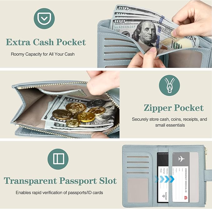 Passport Holder for Travel, Leather Passport Wallet with Airtag Slot, RFID Blocking Travel Wallet for Women Men, Passport Cover with Air Ticket Card Cash Coin Pocket, Travel Essentials Gift