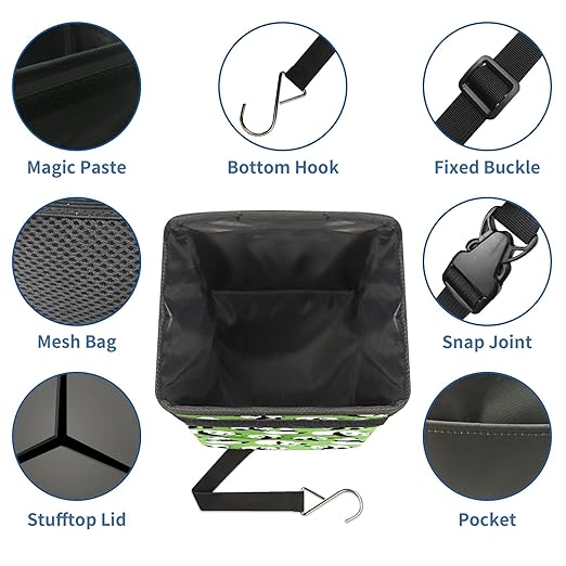Car Trash Can Panda Collection Wate-rproof Auto Garbage Bag Car Trash Can with Lid Leak-Proof Car Storage Bag Hanging for Headrest Collapsible and Portable with Storage Mesh Pocket