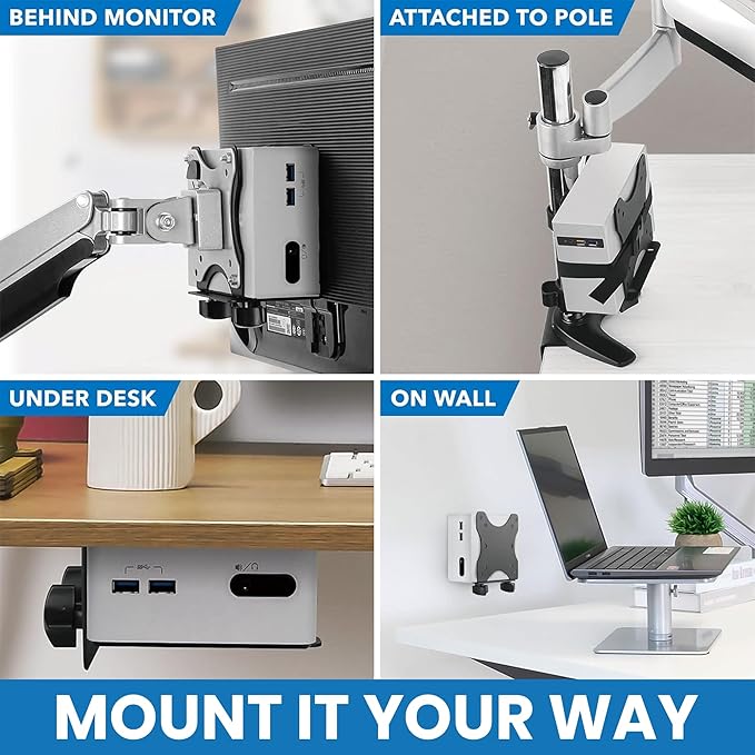 Mount-It! Adjustable Thin Client Mini PC Mount ??Under Desk, Wall, Pole, or VESA Monitor Stand ??Fits Mac mini, Small CPUs, Thin Clients, Docking Stations ??Holds 11 lbs