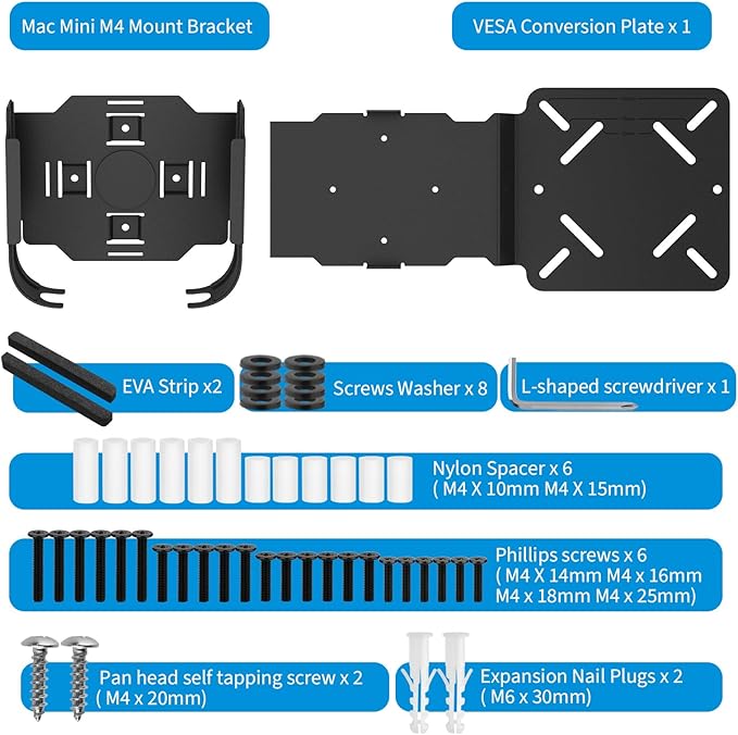 for Mac mini M4 Mounting Bracket with VESA Mount Adapter Plate - 35x75mm to 100x100mm VESA Monitor Arm Extension Plate, Behind Monitor/Wall/Desk Mount Holder for Mac mini M4 & M4 Pro 2024