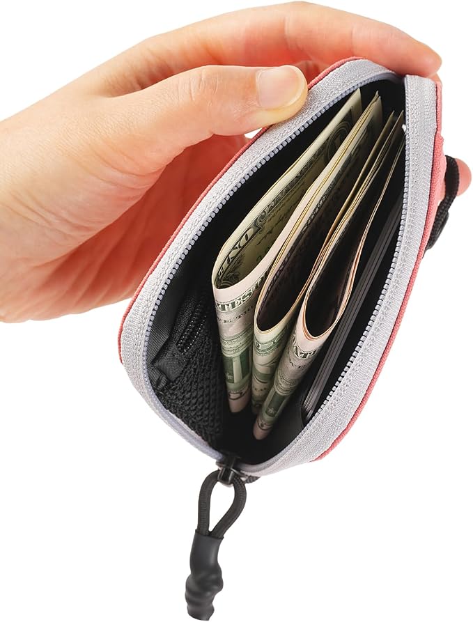 Coin Purse for Men, RFID Blocking 500D Nylon Small Wallet with Key Clip, Slim Front Pocket Card Holder, Zipper Coin Pouch & ID Window Organizer for Cards, Cash