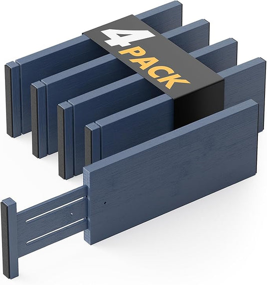 SpaceAid Bamboo 4 Pack Dresser Drawer Dividers, 4.65??High Adjustable 12.5??17??Drawer Organizers, Expandable Organization for Clothing, Clothes, Dressers, Navy Blue