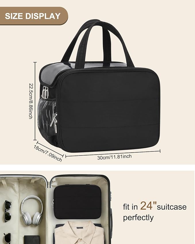 Travel Toiletry Bag for Women - Large Wide-Open Makeup Bag with Compartments, Lightweight Cosmetic Bag with Adjustable Dividers, Puffy Visible Toiletry Organizer for Full-Sized Container