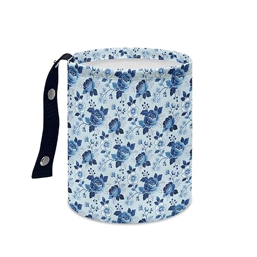 Blue Roses Car Rubbish Bin Portable Waste Basket Can Foldable Auto Waste Storasge Bag Holder with Adjustable Strap for Camping, Travelling, Picnic